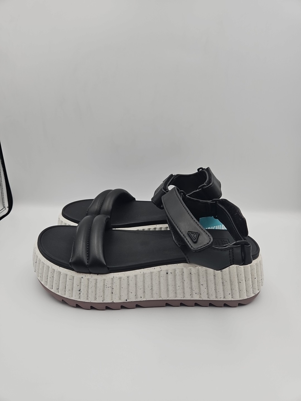 Reef Black Platform Strap Sandals with Cream Ribbed Sole